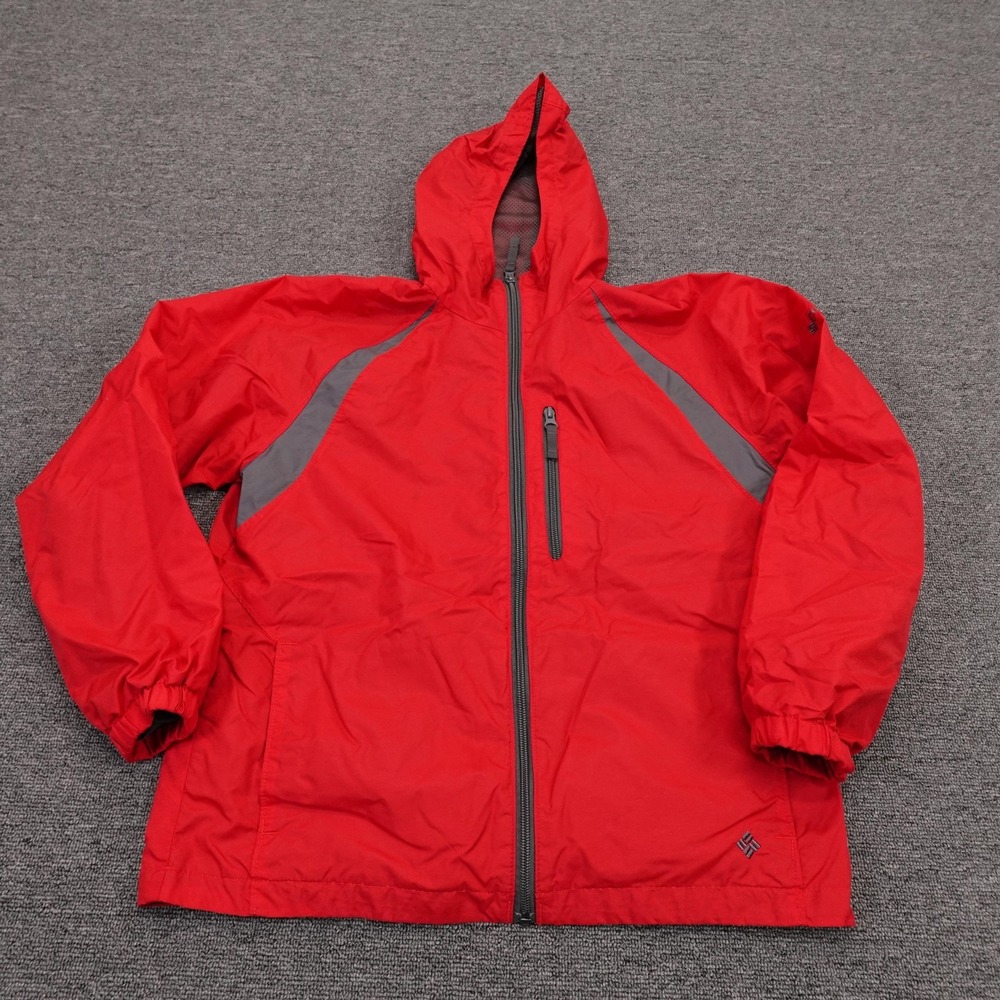 Columbia Jacket Boys 14-16‎ Red Hooded Lightweight Hiking Windbreaker Colorblock